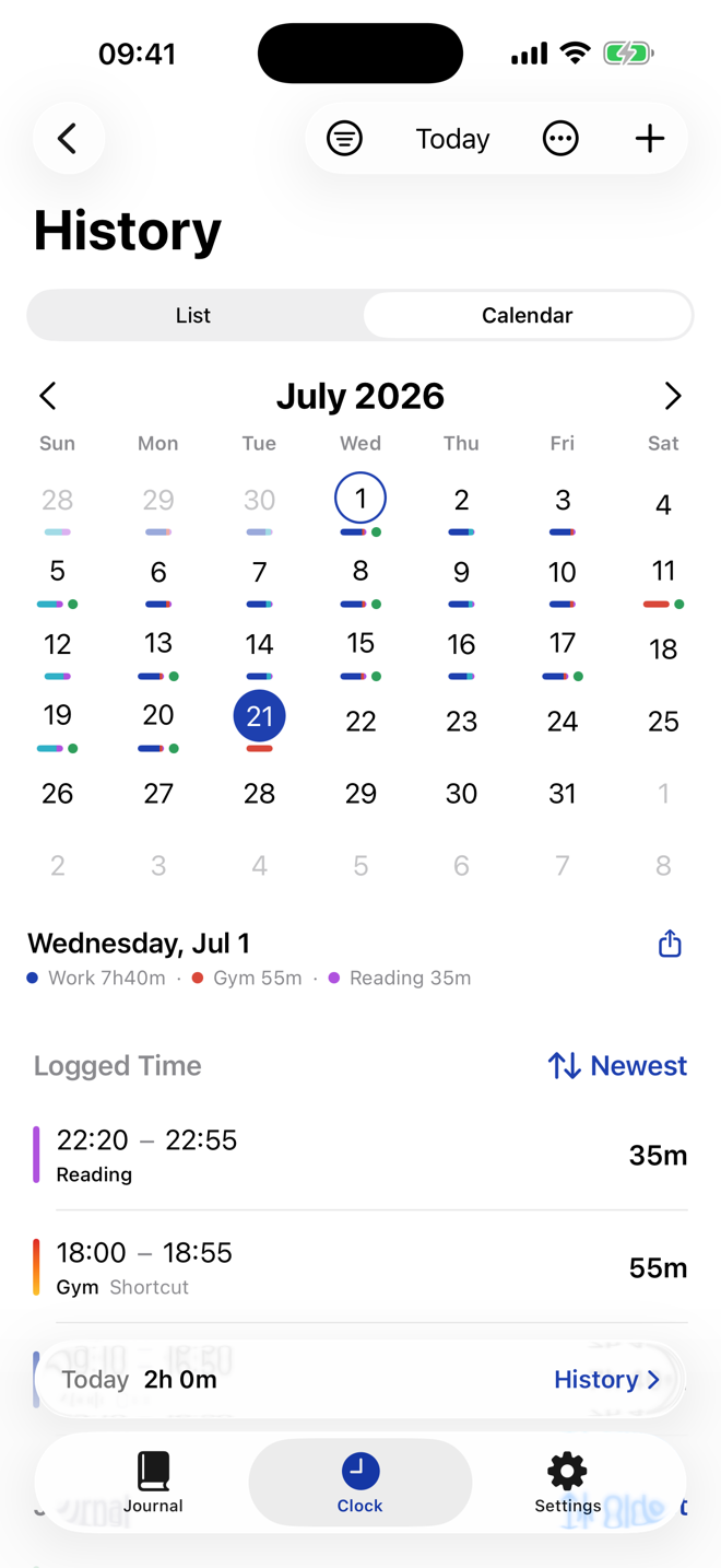 RareTap Calendar screen showing a month of activity.